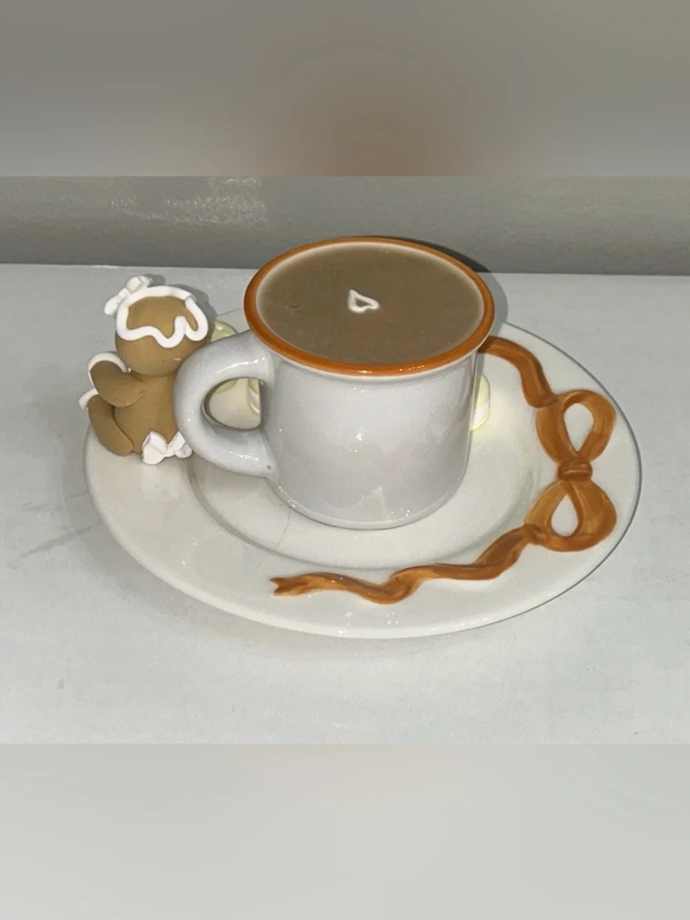 Fake Gingerbread Coffee  & Cookies Ceramic Cup & Saucer Set Display Handmade